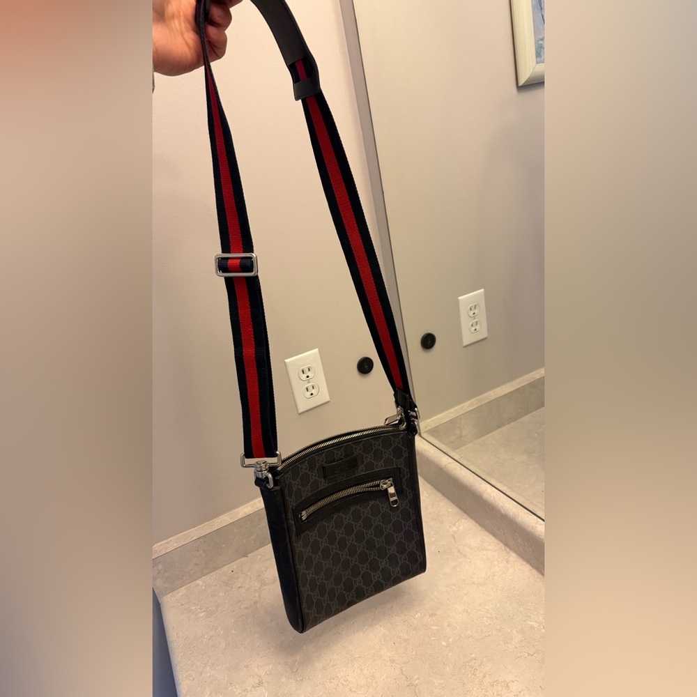 Gucci Black Crossbody Bag with Red Stripe